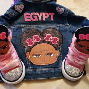 Custom made chuck taylors and jean jacket